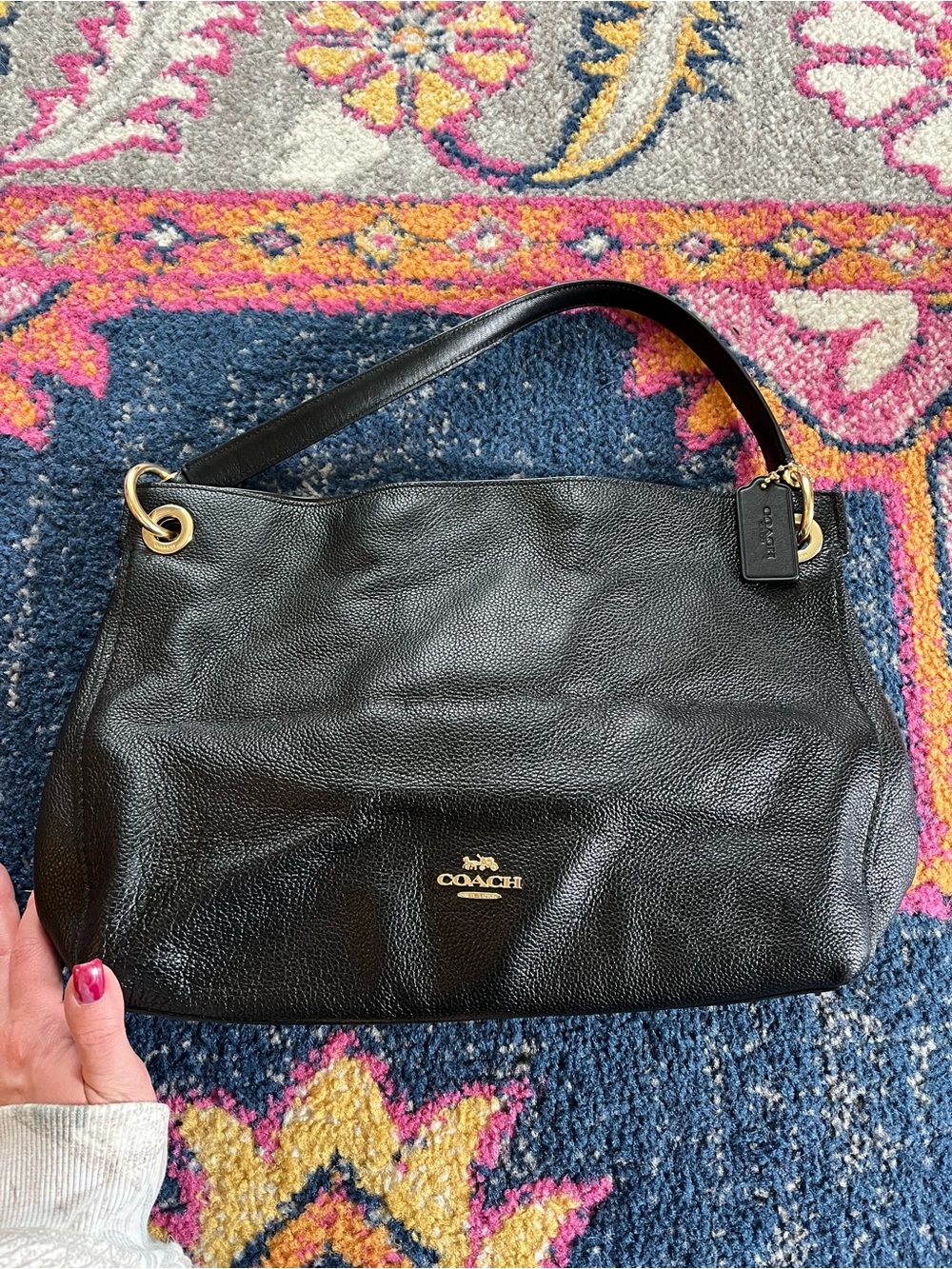 Coach Black Leather Shoulder Bag with Gold Hardware
